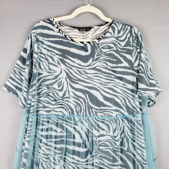 Shein Curve Sz 0X Mesh Overlay Maxi Dress Zebra Print Aqua Maximalist Whimsigoth - Picture 2 of 11